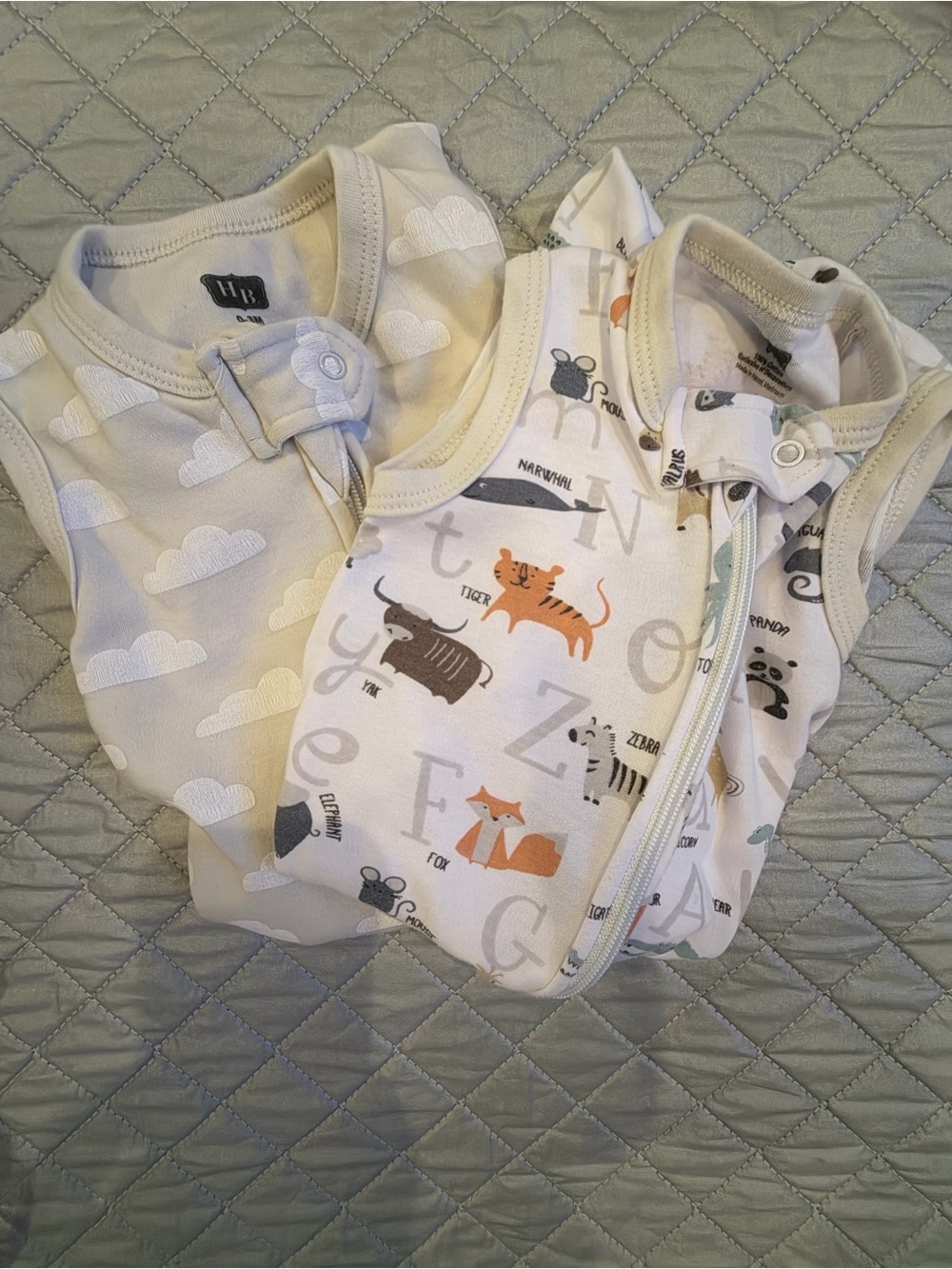 Set of 2 Hudson baby Sleeveless sleep sacks 100 percent cotton sz 0-3mos EUC